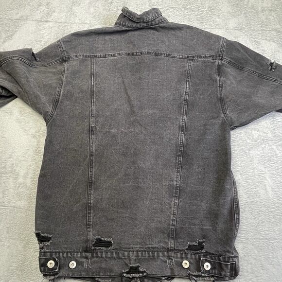 Highway Jeans Denim Black Jacket Women Size Large Distressed Oversized Long Coat - Picture 7 of 15